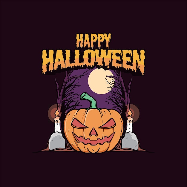 Vector happy halloween illustration pumpkin t shirt poster horror