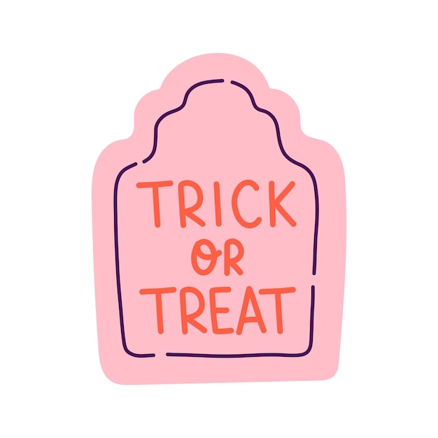 Happy Halloween illustration Vector cute illustration of pink tombstone trick or treat