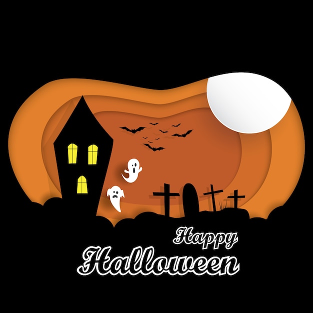 Vector happy halloween in papier gesneden