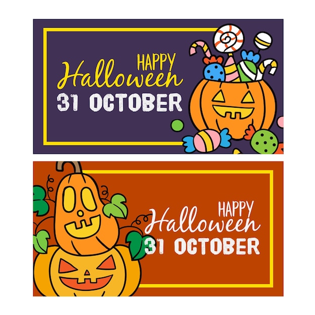 Happy halloween invitation banners set.