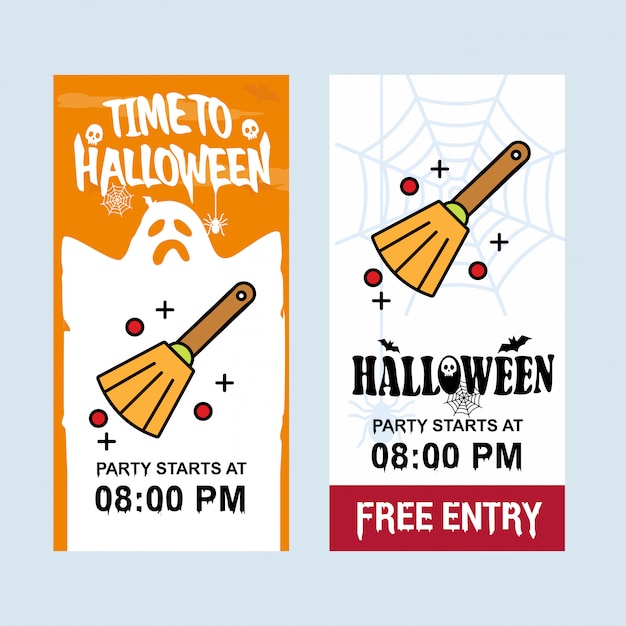 Happy halloween invitation design with broom vector