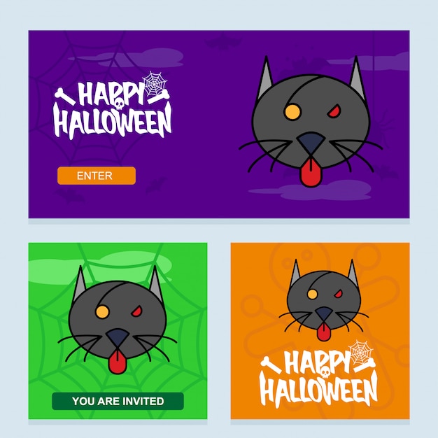 Happy halloween invitation design with cat vector