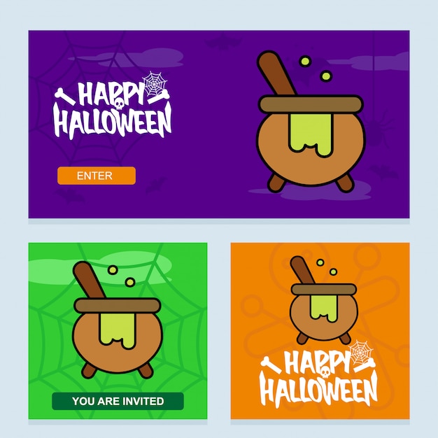 Happy Halloween invitation design with pot vector