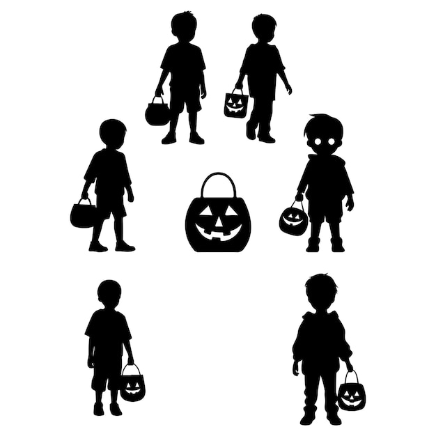 ハッピーハロウィーンの子供キャンディ バケツと子供たちのトリック オア トリート