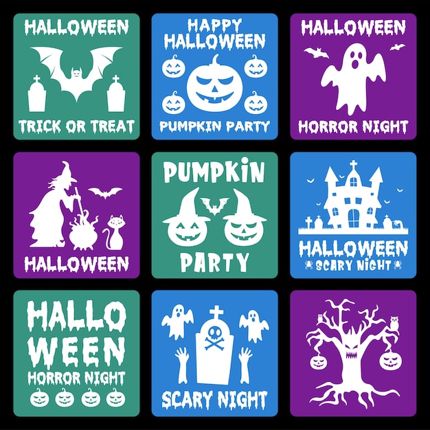 Happy halloween label flat design illustration collection