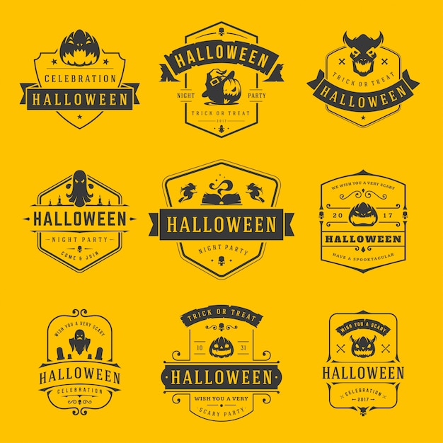 Happy halloween labels and badges or logos design set vintage