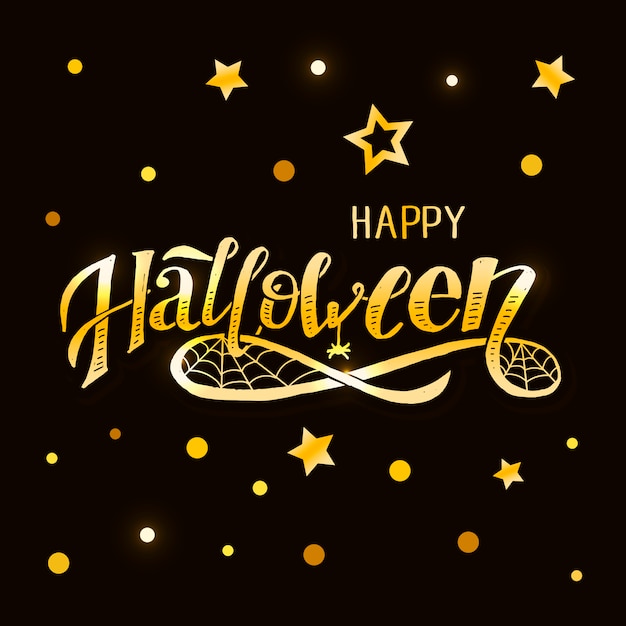 Happy Halloween lettering Calligraphy Brush Text Holiday Sticker Gold