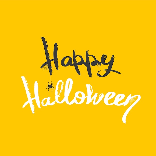 Happy halloween lettering calligrafia vacanza con ragno e web per banner poster biglietto di auguri invito a una festa illustrazione isolata