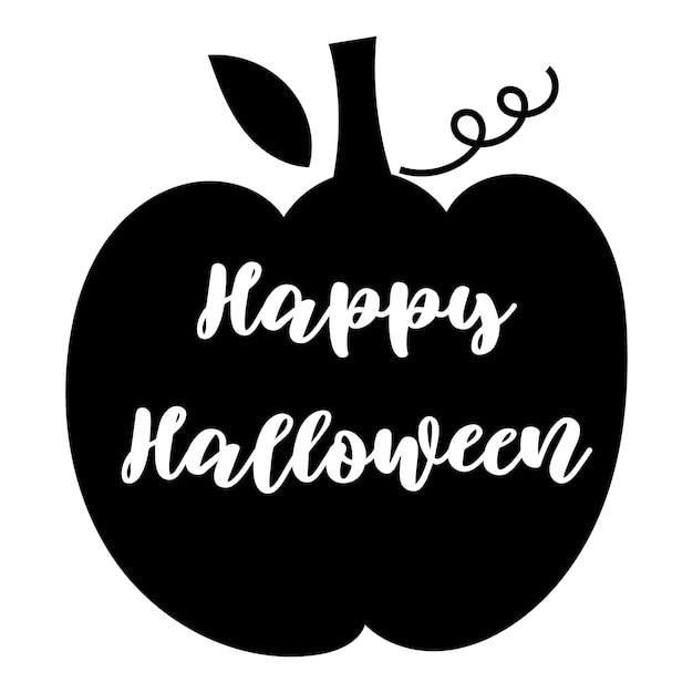 Happy Halloween - lettering on pumpkin silhouette. Vector illustration.