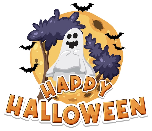 Design del logo di halloween felice con il fantasma