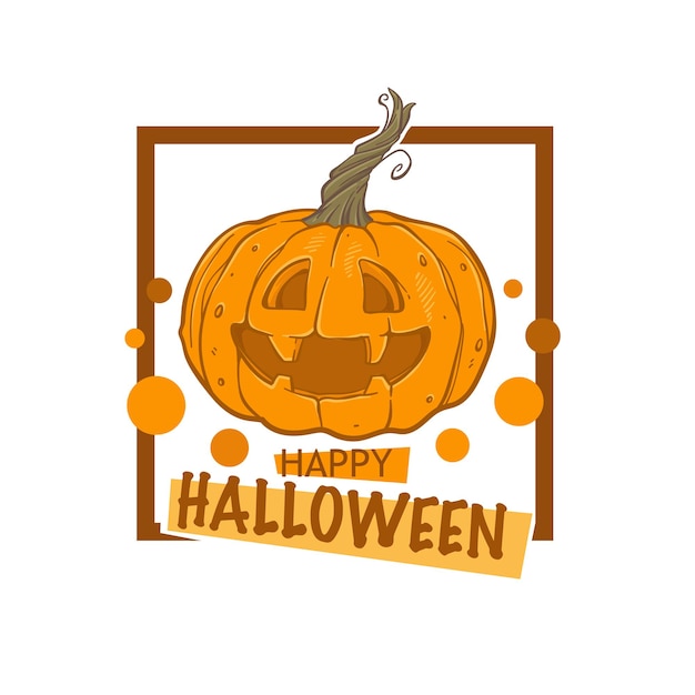 Vector happy halloween-logo, label, embleem, met schetstekening pompoen en frame