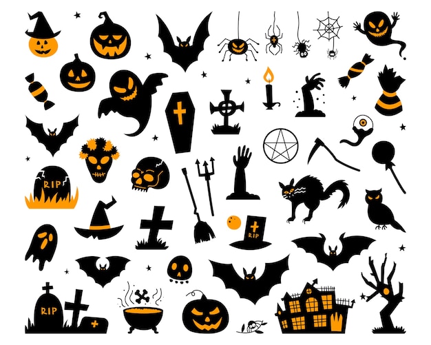 Happy halloween magic collection, wizard attributes, creepy and creepy elements for halloween