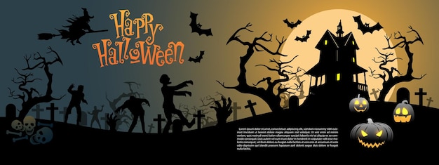 Happy Halloween night party vakantie festival viering zwart op oranje blauw ontwerp vector