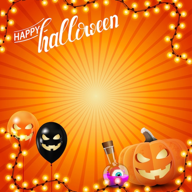 Vector happy halloween orange template with garland