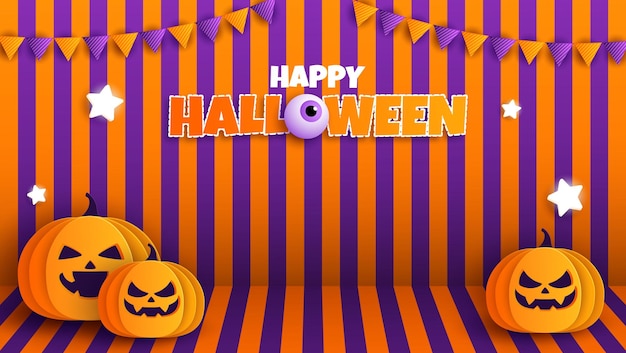 ベクトル ハッピーハロウィンpapercutスタイル