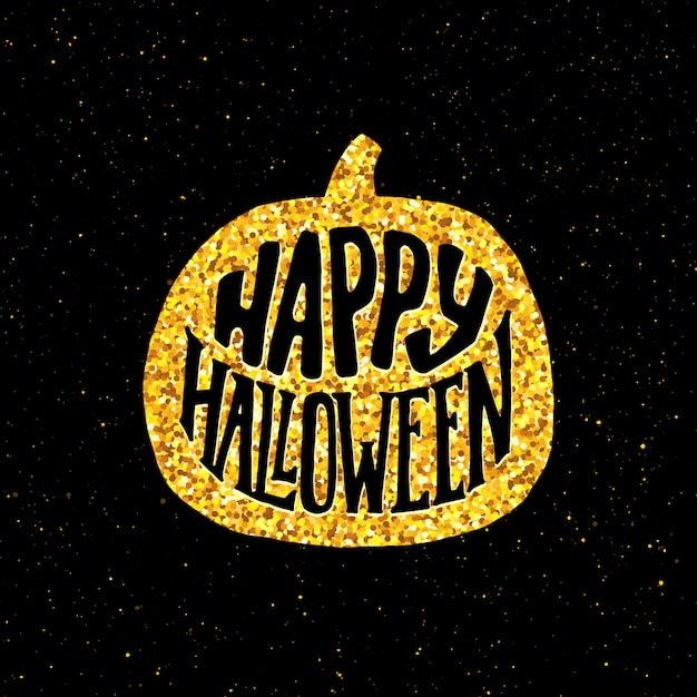 Vector happy halloween party banner with gold typography