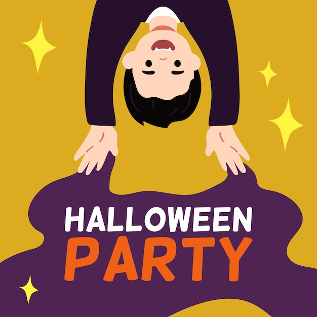 Вектор Счастливая вечеринка на хэллоуин. милый маленький вампир. плоская векторная иллюстрация.