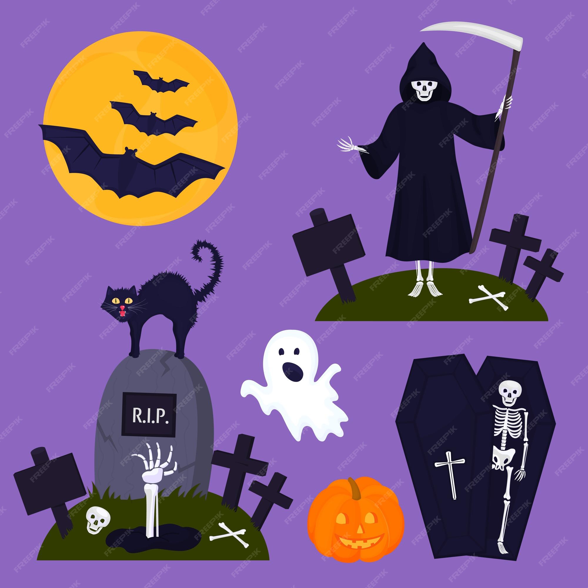 Premium Vector | Happy halloween party decoration a skeleton in a ...