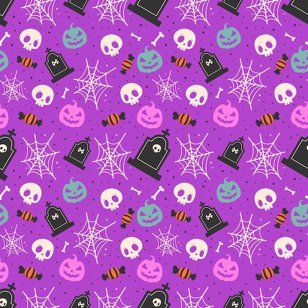 Vector happy halloween or party invitation background with halloween pattern pattern with spiderwebs and tombstones