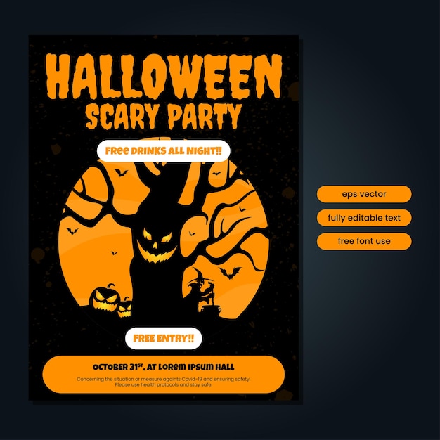 Happy halloween or party invitation background with monster tree