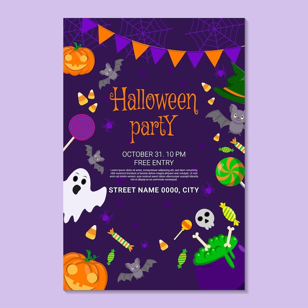 Happy halloween party invitation cartoon poster template