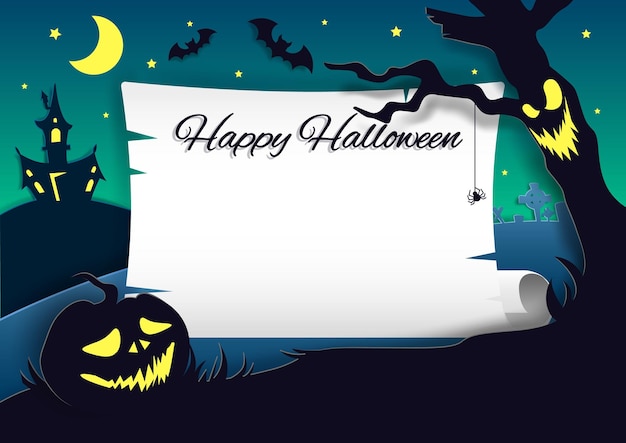 Happy Halloween party invitation vector paper cut illustration