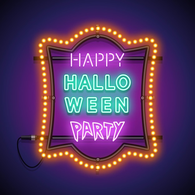 Happy Halloween Party Neon Sign in a Lamp Frame