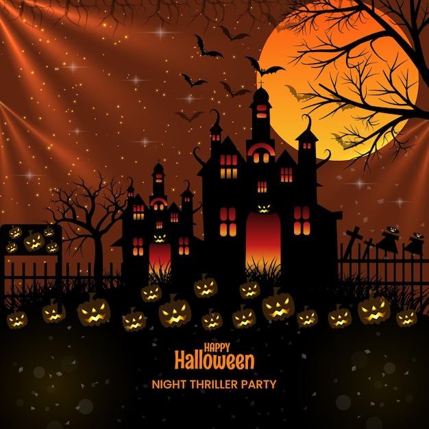 Happy Halloween party Poster or banner with Ghost Pumpkin background template 02