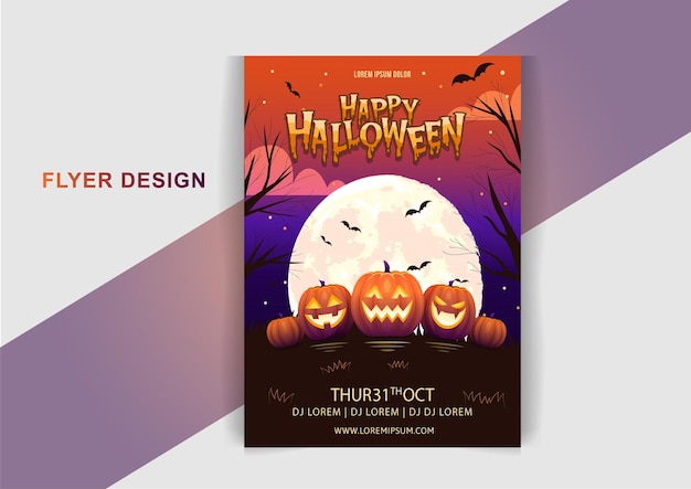 Happy halloween party posters maan pompoen kasteel spinnen flyer ontwerp