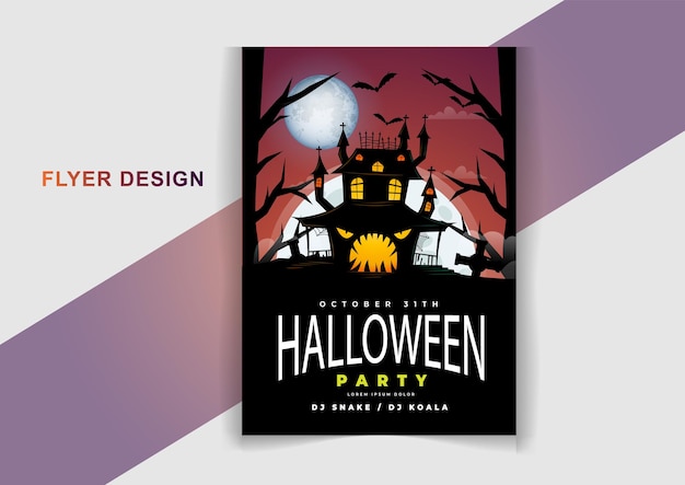 Happy halloween party posters maan pompoen kasteel spinnen flyer ontwerp