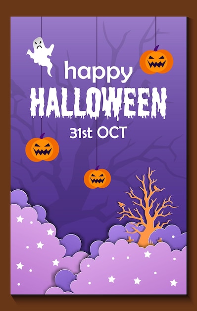 Happy Halloween party posters of brochure achtergrond in papier gesneden stijl