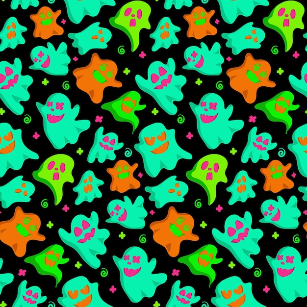 Happy halloween party seamless pattern background with cute ghost