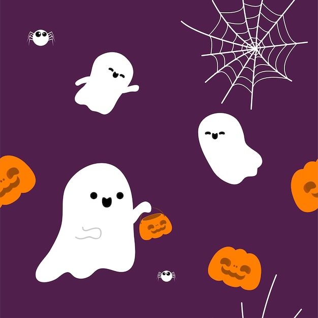 Happy halloween party seamless pattern with cute ghosts trick or treating background holiday cartoon