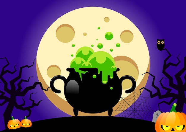 Vector happy halloween party template design background decorative with poison pot