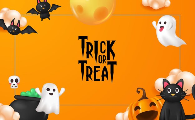 Vector happy halloween party trick or treat with spirit ghost bat element