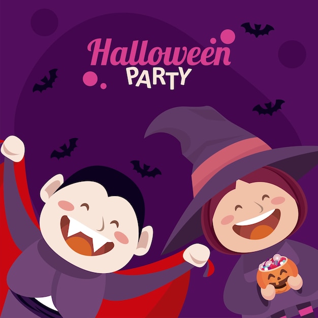 Happy halloween party with dracula and witch