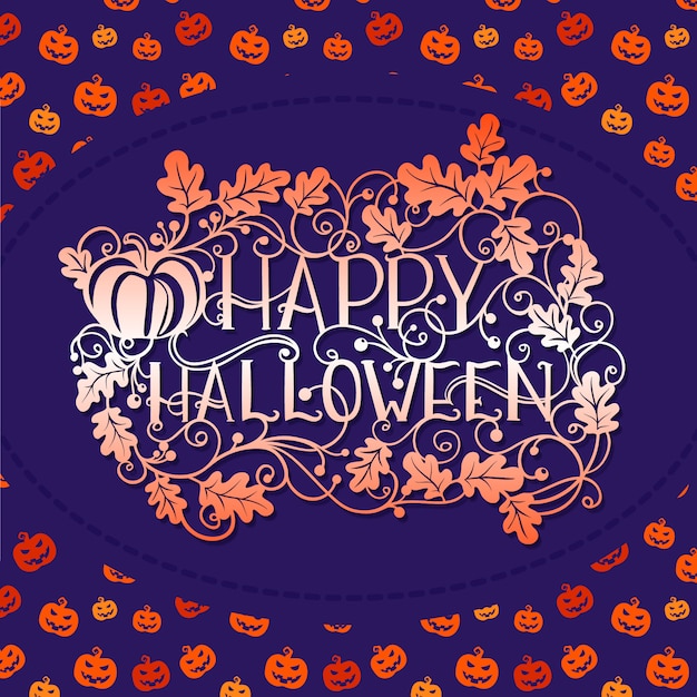 Vector happy halloween pattern pumpkin typography
