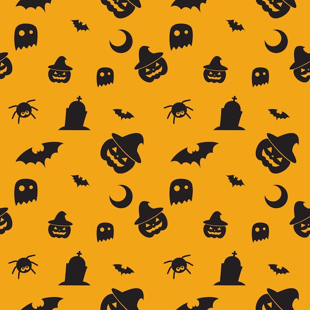 Happy Halloween pattern with pumpkin, bat , witch hat