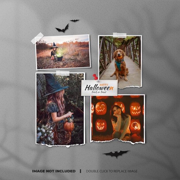 Happy halloween photo mockup with paper cut frame