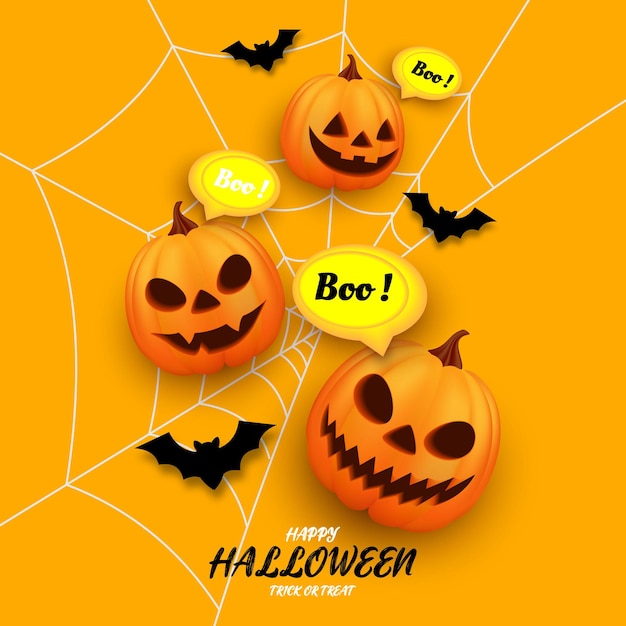 Happy halloween poster and banner template, with yellow bubble and bats