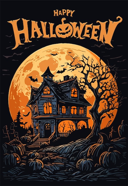 Happy Halloween poster hand getekende illustratie