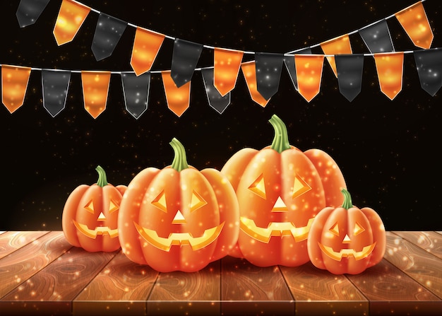 Vector happy halloween poster jack lanterns gourd