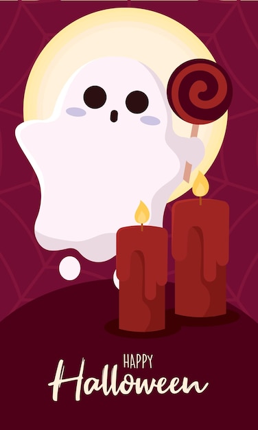 Vector happy halloween poster leuke spook cartoon vectorillustratie