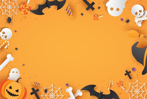 Happy halloween-poster met tekst en papercut-stijl