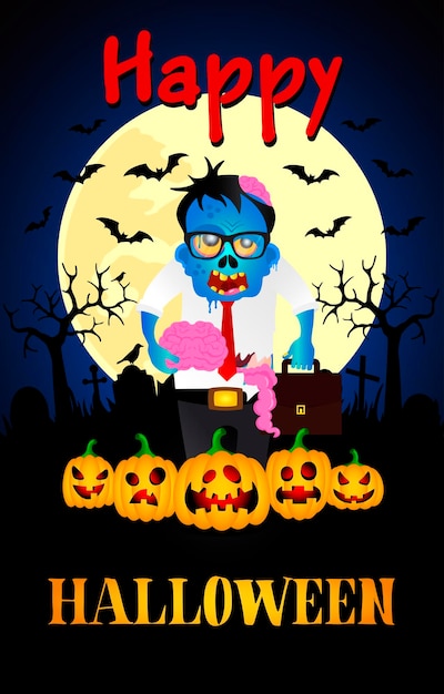 Happy Halloween poster met zombie kantoormedewerker Halloween wenskaart