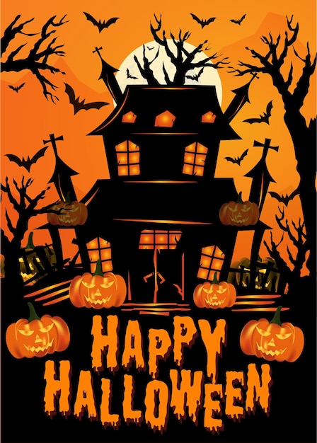 Happy Halloween Poster, Verticale Halloween-achtergrond met pompoen en vleermuizen Social Media Design