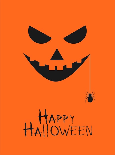 Happy halloween poster with creepy pumpkin smile and spider