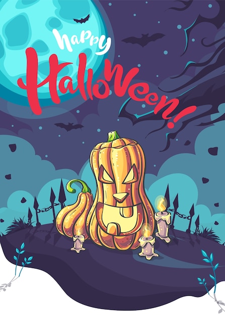 Happy Halloween poster with pumpkins and candles