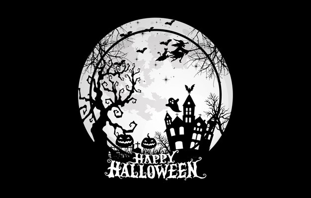 Happy halloween pumpkin cat witch tshirt design