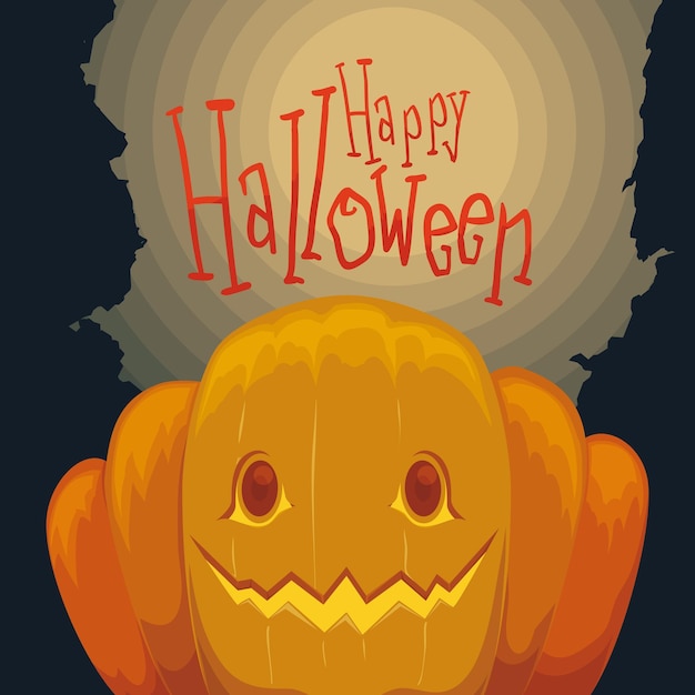 Happy Halloween pumpkin poster with spooky background Vector Illustration